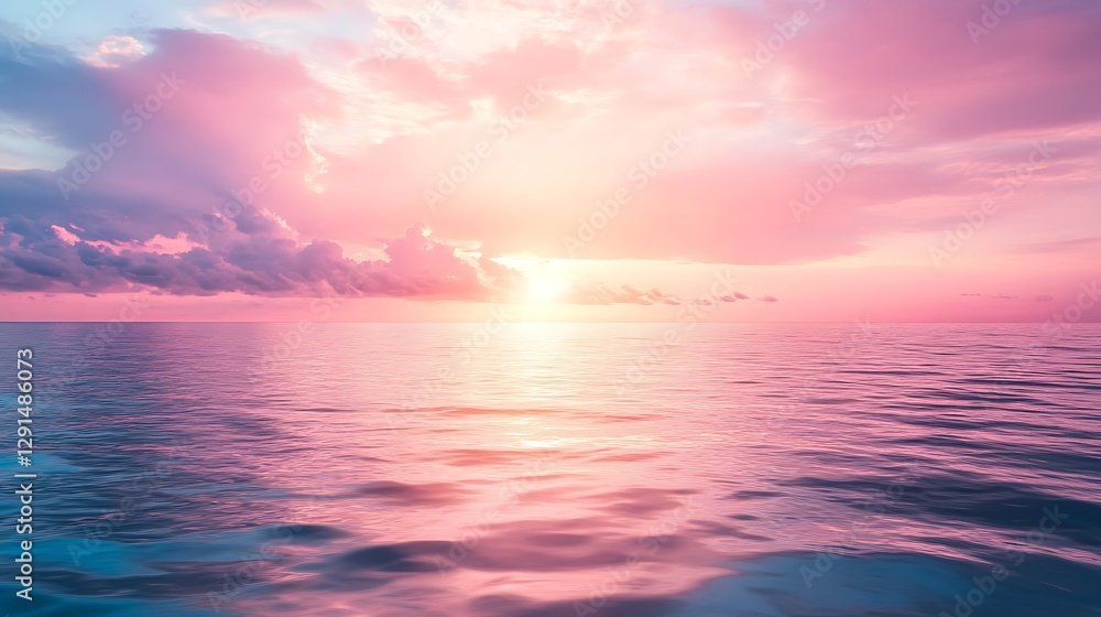 Fototapeta premium A beautiful ocean sunset reflecting a pink and purple sky