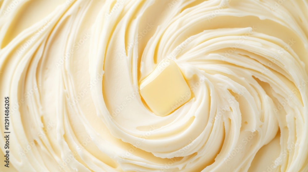 Creamy Butter Texture with a Soft Yellow Cube in a Whirls Design Creamy Butter Texture with a Soft Yellow Cube in a Whirls Design