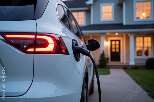 Electric Vehicle Charging at Home Modern SUV at Dusk