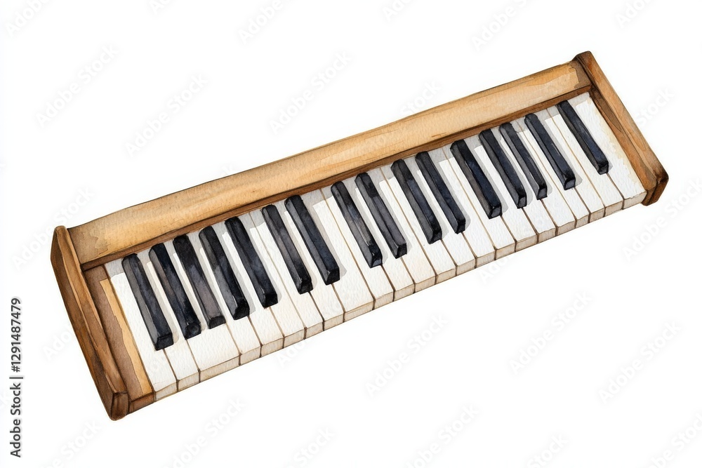 Fototapeta premium Watercolor illustration of a piano musical studio art piece indoor close-up creative expression, isolated on white background