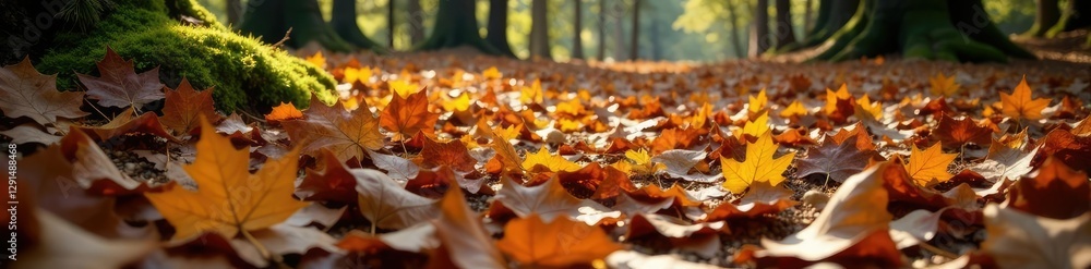 Densely packed carpet of dried leaves on forest floor, dried leaves, dry ground Densely packed carpet of dried leaves on forest floor, dried leaves, dry ground