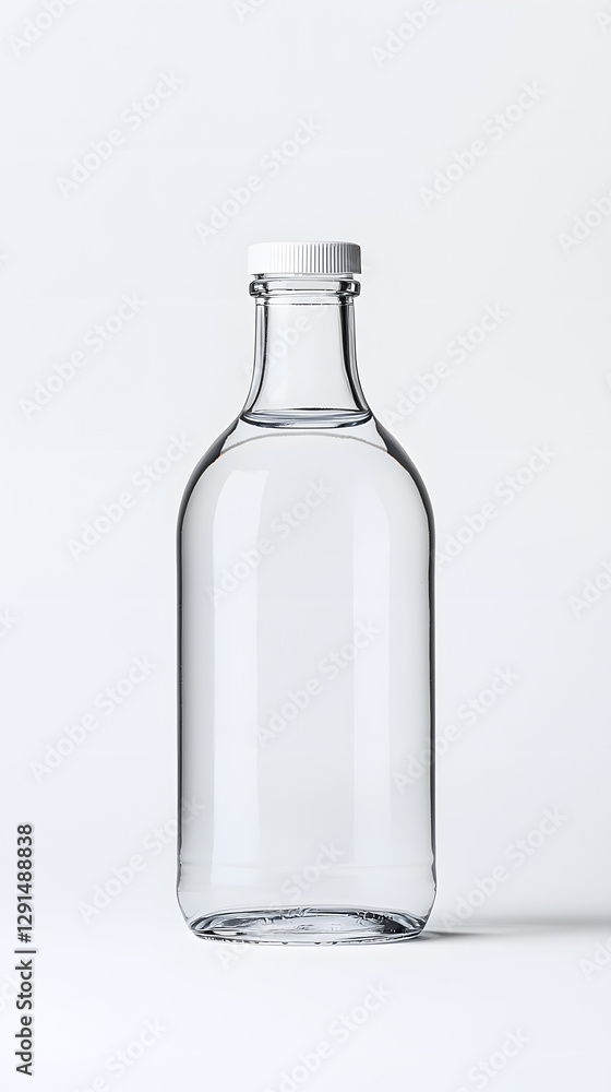 Glass clear bottle of water mock up, packaging template, isolated on white background Glass clear bottle of water mock up, packaging template, isolated on white background