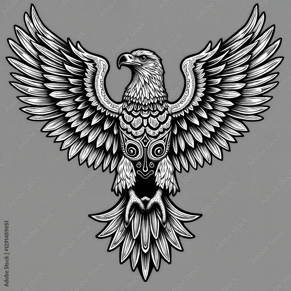 Obraz premium Eagle illustration with intricate patterns on gray background