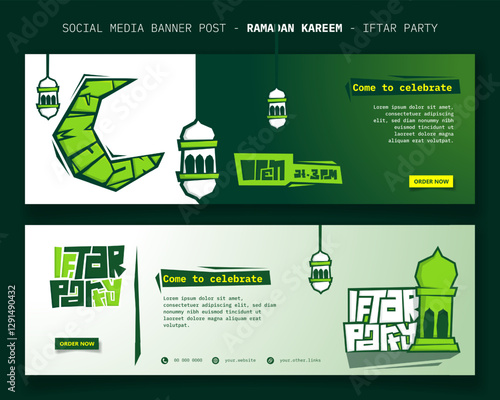 Ramadan kareem. Banner template with crescent moon design and lantern for ramadan iftar party