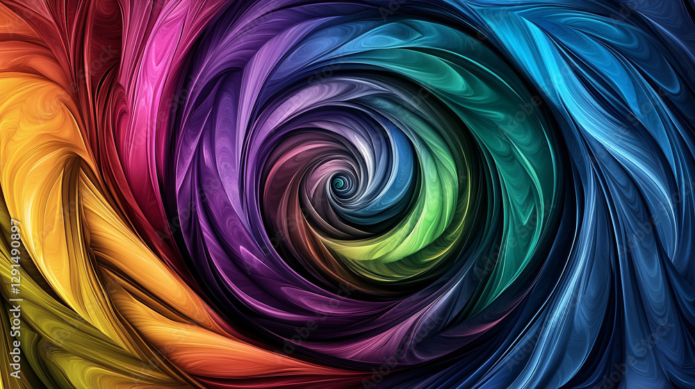 Fototapeta premium Colorful spiral wave design with vibrant hues on dark background, creating mesmerizing abstract pattern that evokes sense of movement and depth
