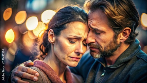 Panoramic Sorrow: A Grieving Adult Missing Parents, Emotional Loss Concept