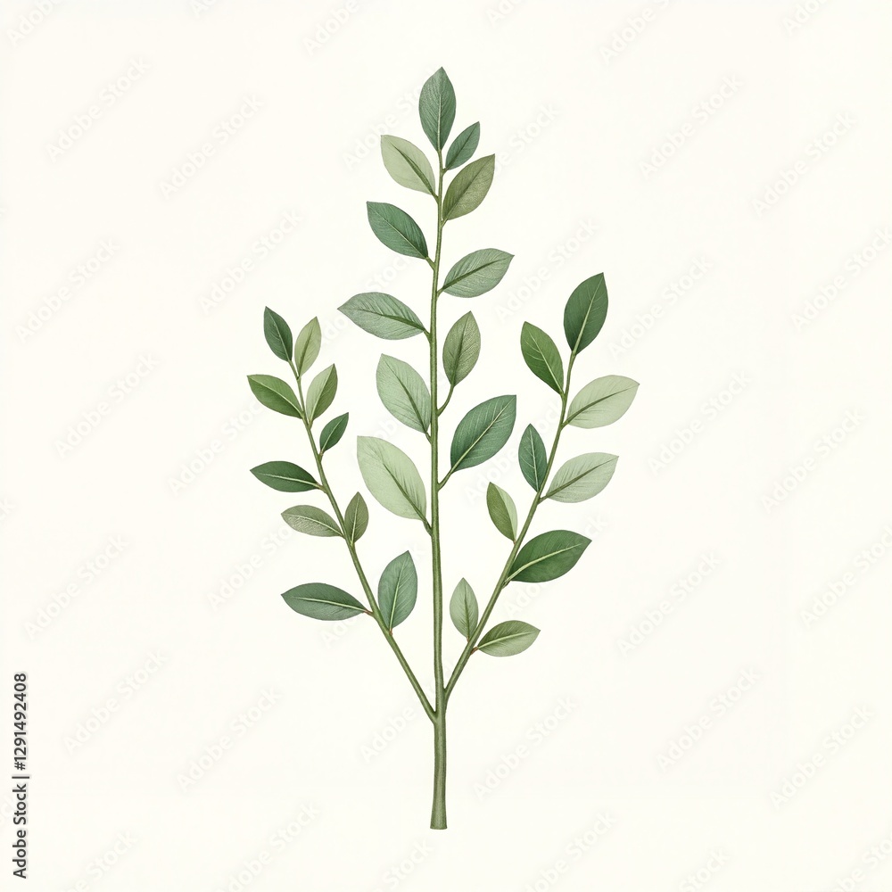 Fototapeta premium Green leaf branch on white background