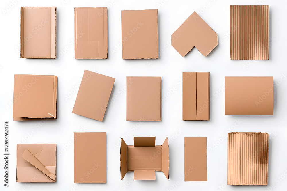 Cardboard pieces collection isolated on white background Cardboard pieces collection isolated on white background
