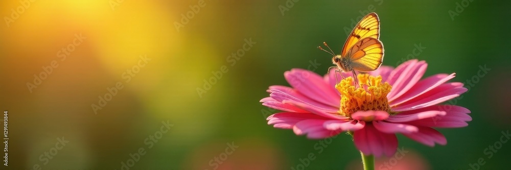 Delicate butterfly perched on vibrant wildflower, sunlight dappled petals , sunlight, yellow