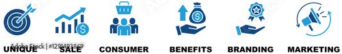 USP banner web icon vector illustration symbol concept for unique sale proportion with icon and representation of unique, sale, consumer, benefits