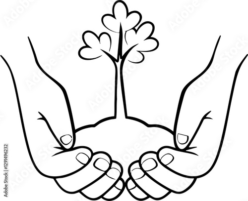 Sustainable Living: Eco-Friendly concept. Hands holding a small tree, symbolizing care for nature and growth.