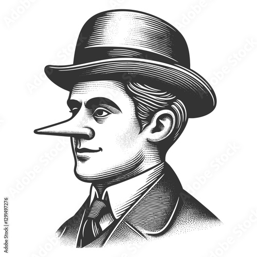 Man with Long Nose in Hat vector illustration