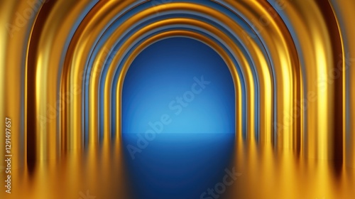 Golden arches create mesmerizing path towards vibrant blue horiz