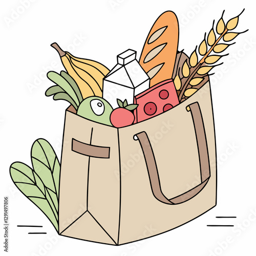 Modern look at shopping: vector composition with an emphasis on healthy eating and eco-friendliness