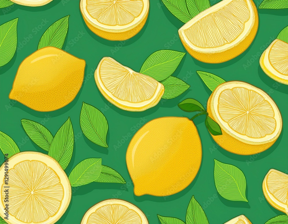 seamless pattern with yuzu fruit and leaf on green background illustration seamless pattern with yuzu fruit and leaf on green background illustration