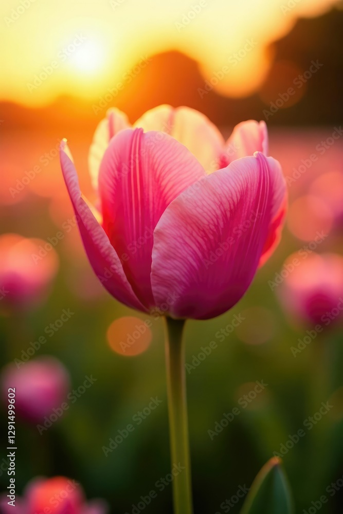 Obraz premium Soft pink petals unfolding in warm golden light, farm, dawn
