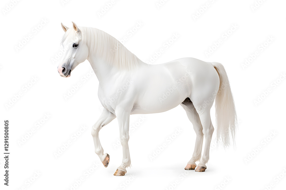 Fototapeta premium White horse galloping isolated on white background