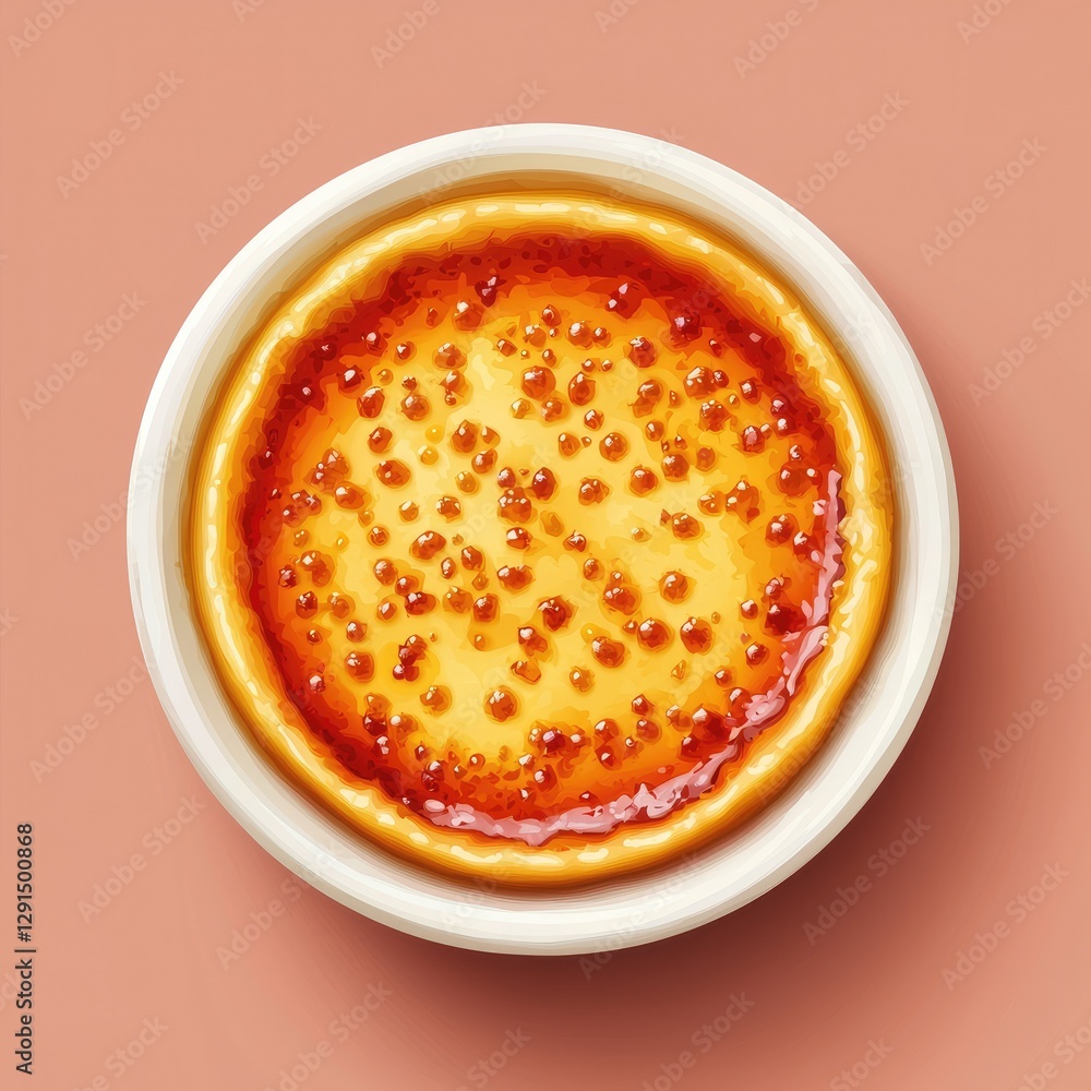Delicious Creamy Dessert with Caramelized Sugar on Top in White Bowl Delicious Creamy Dessert with Caramelized Sugar on Top in White Bowl