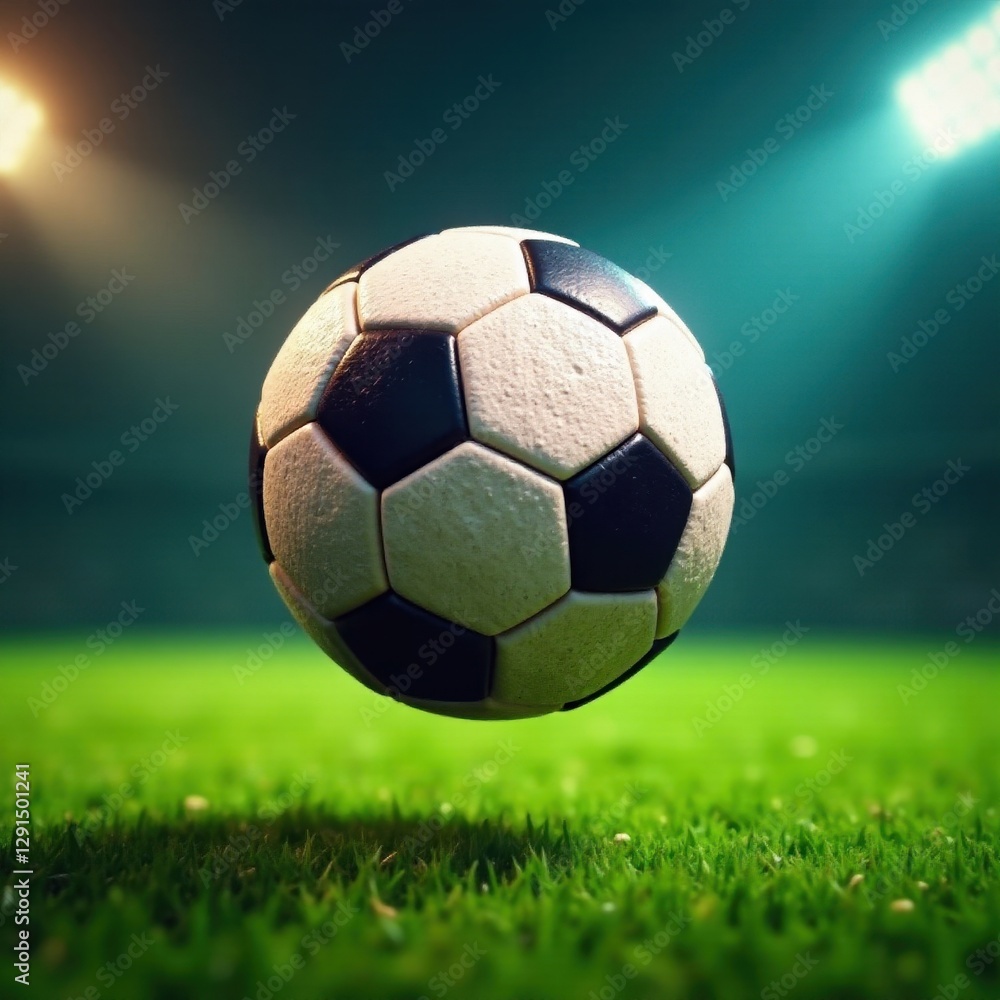 Fototapeta premium Grunge textured soccer ball mid-air, dynamic motion blur , royalty free, energy