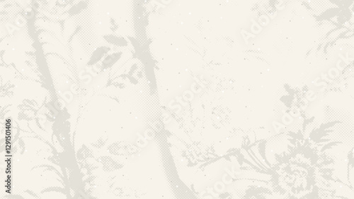 Light Beige rice paper with floral watermark texture. Washi eggshell background with grains, speckles, stencils, flecks. Ecru recycled handmade craft material backdrop, vector illustration.