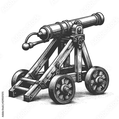 Old Cannon on Wooden Carriage vector illustration