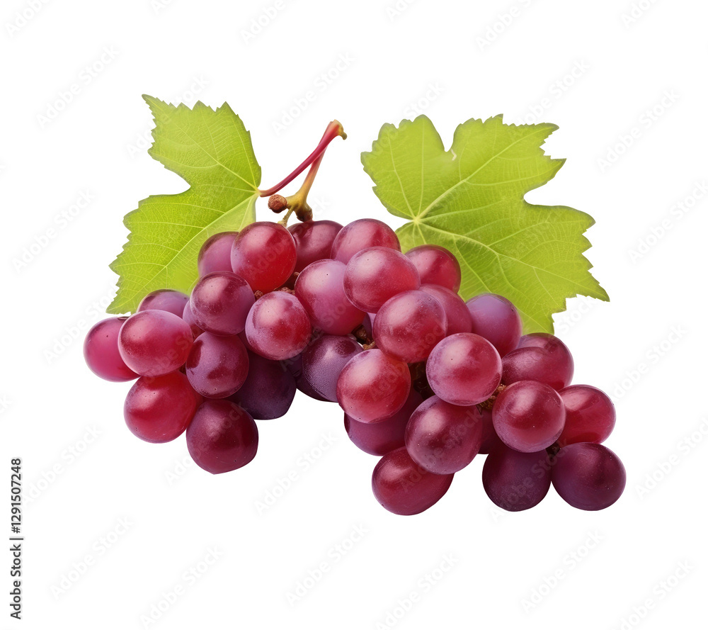 Bunch of fresh red grapes with leaf on transparent background Bunch of fresh red grapes with leaf on transparent background