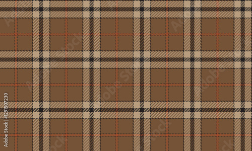 Seamless plaid, brown, cream, orange, black, for designing clothes, skirts and pants, emphasizing uniqueness and contemporary.