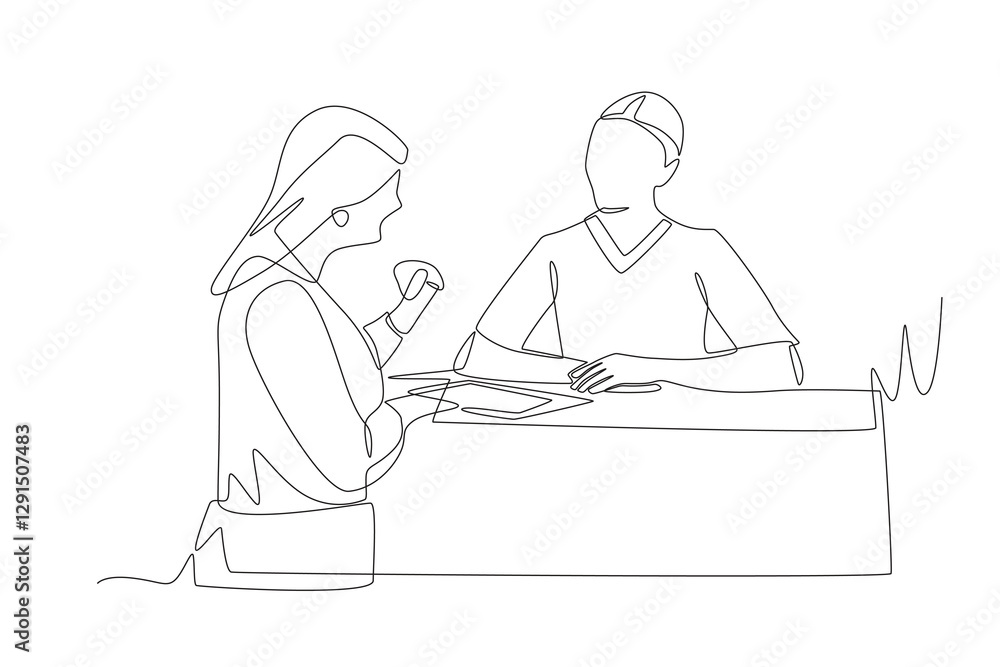 Checking in with clinic reception concept one-line drawing Checking in with clinic reception concept one-line drawing