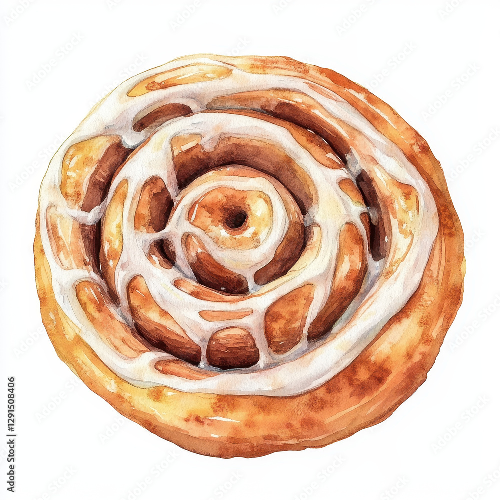 Fototapeta premium Delicious cinnamon roll with creamy icing, showcasing spiral design and golden brown color, perfect for dessert lovers