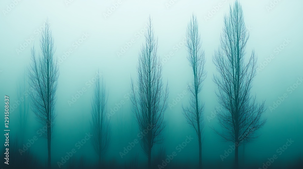 Bare Trees Standing Silently In A Dense Ethereal Fog Bare Trees Standing Silently In A Dense Ethereal Fog