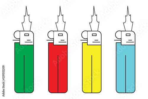 Gas lighter icon in glyph style. Cigarette lighter icon and with different colors