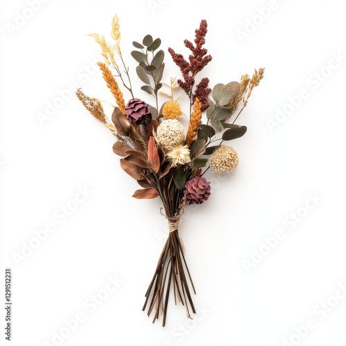 decorative dried flower bouquet featuring rich colors and textures, perfect for home decor or special occasions. This arrangement showcases various dried plants and flowers