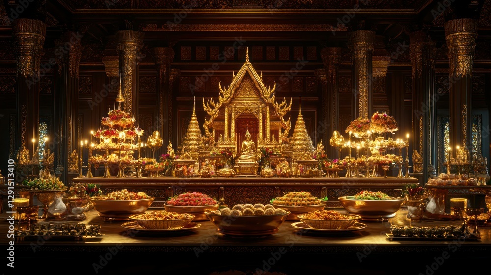 Obraz premium Golden Thai temple banquet hall
