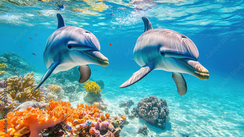 Fototapeta premium Dolphins Playing Underwater
