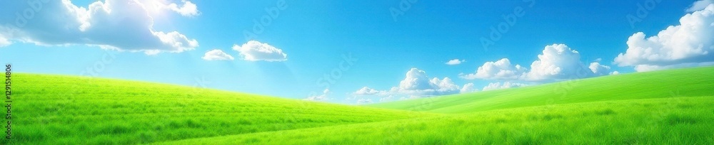 Vibrant green meadow, azure sky, fluffy white clouds Summer bliss , air, photography Vibrant green meadow, azure sky, fluffy white clouds Summer bliss , air, photography