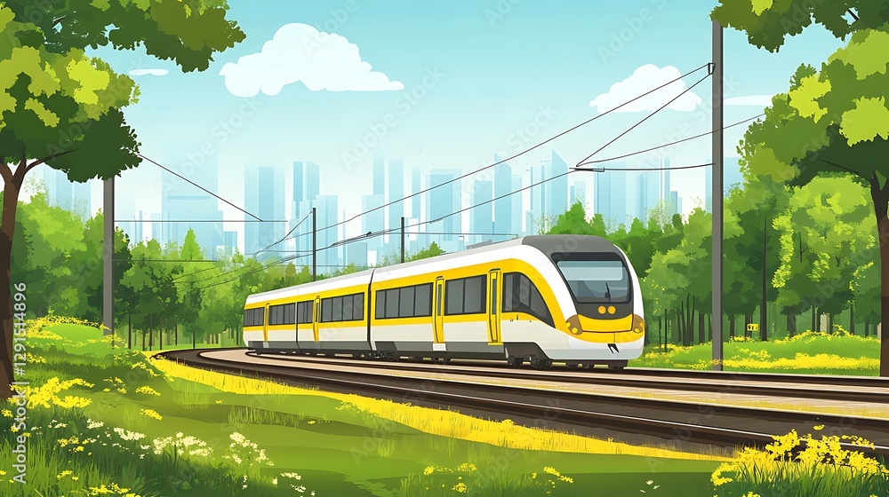 Obraz premium City train passing through parkland. Stock photo