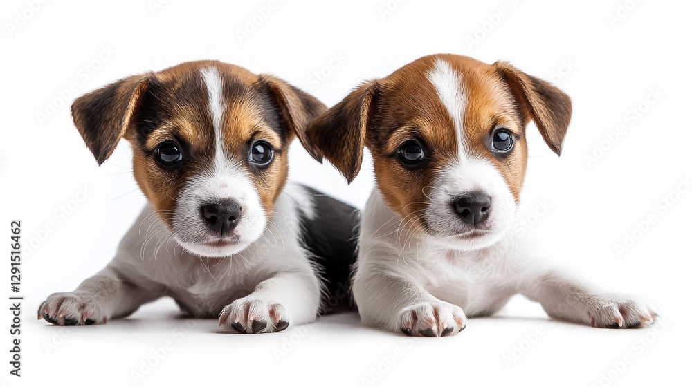 Two Jack Russell puppies on white. Adorable pets Two Jack Russell puppies on white. Adorable pets