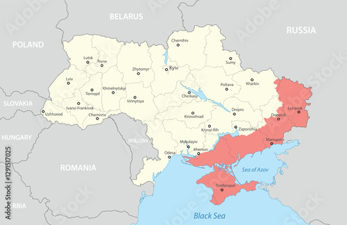 Political Map of Ukraine with Disputed Territories Highlighted