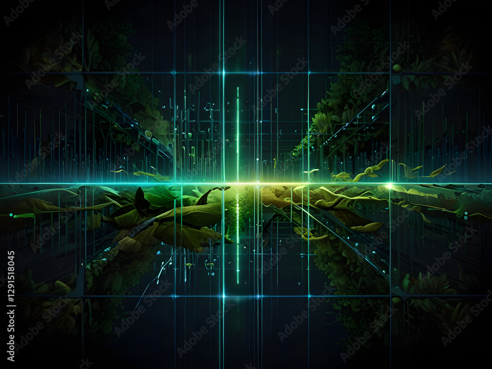 A modern and visually striking digital illustration representing the contrast between the organic and the artificial. On one side, lush green leaves, natural textures, and soft earthy tones symbolize A modern and visually striking digital illustration representing the contrast between the organic and the artificial. On one side, lush green leaves, natural textures, and soft earthy tones symbolize