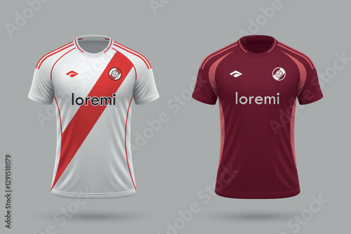 3d realistic soccer home and away jersey in style, football kit template