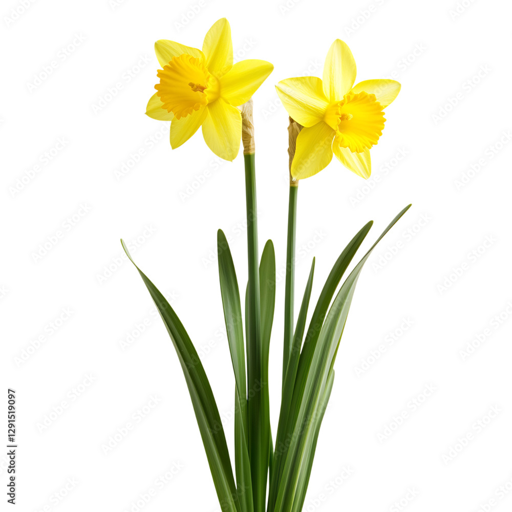 A Vibrant Yellow Daffodil Plant with Bright Petals Isolated on Transparent Background A Vibrant Yellow Daffodil Plant with Bright Petals Isolated on Transparent Background