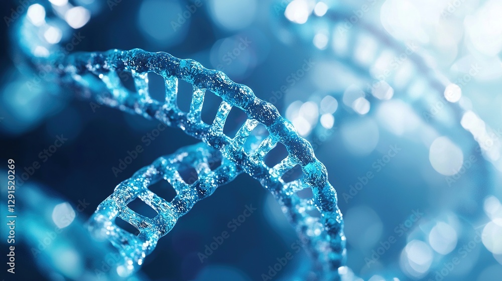 Molecular structure of DNA strands illuminated by blue light in a scientific background Molecular structure of DNA strands illuminated by blue light in a scientific background