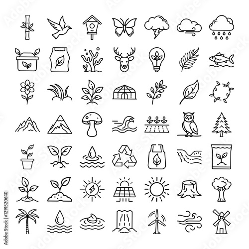 Nature Icons Ecology, Sustainability, Environment, Plants, Animals, Energy