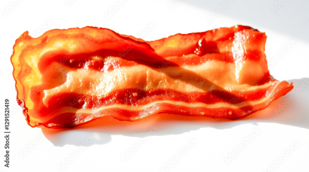 single crispy strip of bacon on white background single crispy strip of bacon on white background