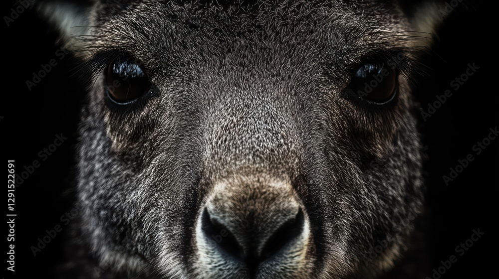 Fototapeta premium Close-up portrait of a wallaby natural habitat wildlife photography dark environment eye-level perspective