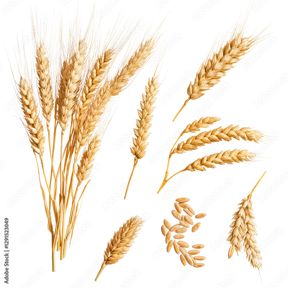 A wheat ear is set against featuring three different angles and perspectives. transparent background png A wheat ear is set against featuring three different angles and perspectives. transparent background png