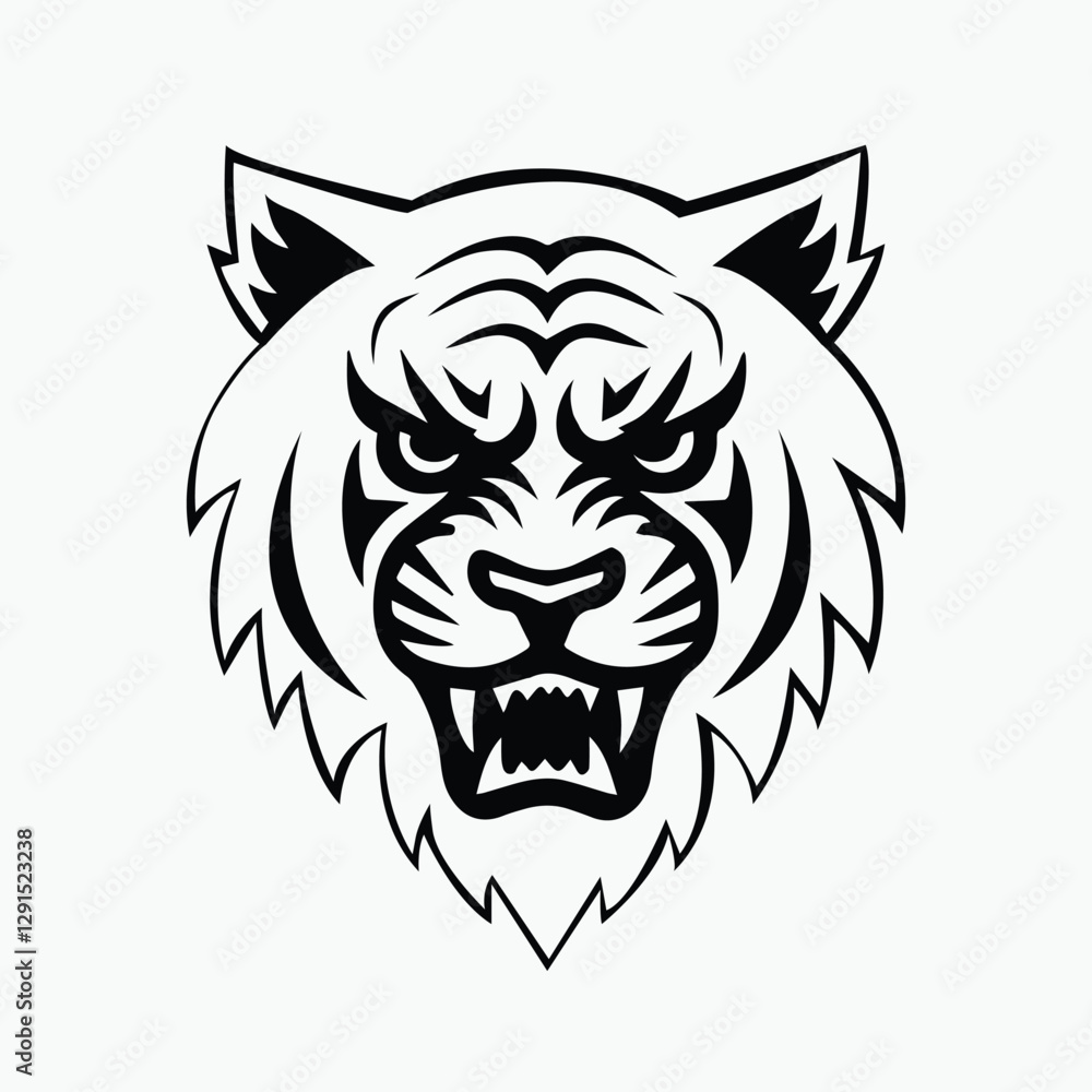 Fierce tiger head illustration with bold lines and intense expression, perfect for sports team logos, apparel designs, and tattoo art. Tiger head vector. Fierce tiger head illustration with bold lines and intense expression, perfect for sports team logos, apparel designs, and tattoo art. Tiger head vector.