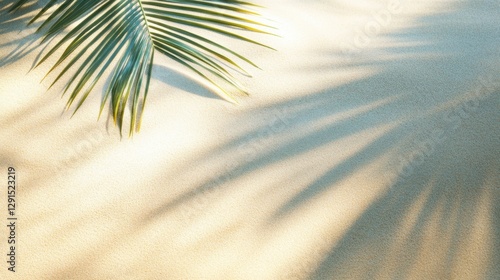 tropical beach scene with palm frond and shadow