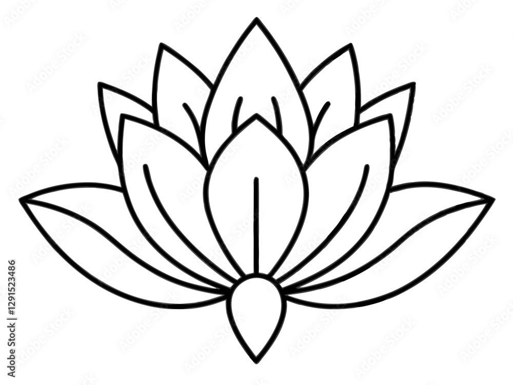 Stylized Lotus Flower – Black and White Geometric Line Art with Nordic-Inspired Floral Design Stylized Lotus Flower – Black and White Geometric Line Art with Nordic-Inspired Floral Design