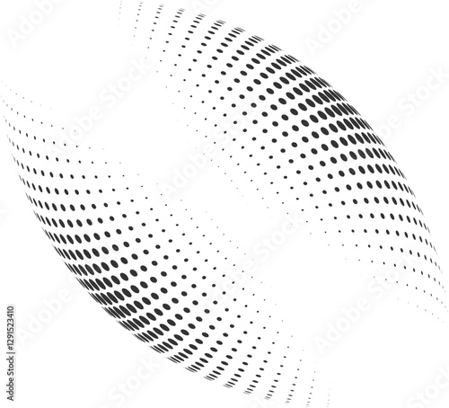 Dotted halftone waves. Abstract liquid shapes, wave effect dotted gradient texture waves isolated vector symbols. Halftone graphic dots waves. Wave dotted halftone, creative shape abstract